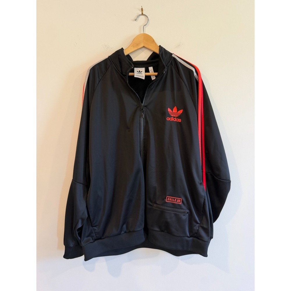 Adidas Chile 20 Track Jacket Mens 2XL Black Red Stripe Trefoil Zip Up